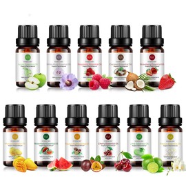 Fruity Fragrance Oil for Candle & Soap Making, RAINBOW ABBY Premium Essential Oils 10ml x 11 - Coconut, Strawberry, Mango, Cherry, Summer Aromatherapy Diffuser Oils Set
