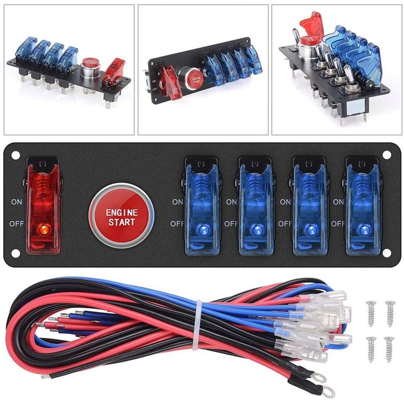 DC12V Flip-Up Ignition Switch Panel 5 in 1 Car Engine
