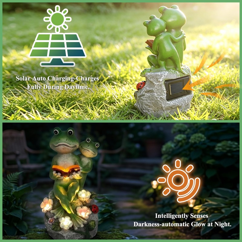 BAHOOMED Solar Frog Garden Statue Outdoor Decor - Resin Frog