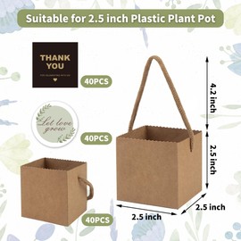 Temlum 40pcs Succulent Wrap Bags with Thank You & Let Love Grow Stickers, Succulent Gift Box Fits 2.5 Inch Pots Wedding, Baby Shower, Succulent Party Favors for Guests