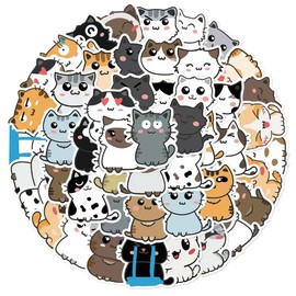 50 Pieces Stickers Cute Cat Funny Cartoon Animals Stickers Packs for Guitar Skateboard Cups Mobile Phones Waterproof Vinyl