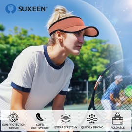 Sukeen Sport Performance Visor hat for Women Men,Lightweight Sun Hats Packable Empty Top Cap for Sun Protection and Outdoor Red