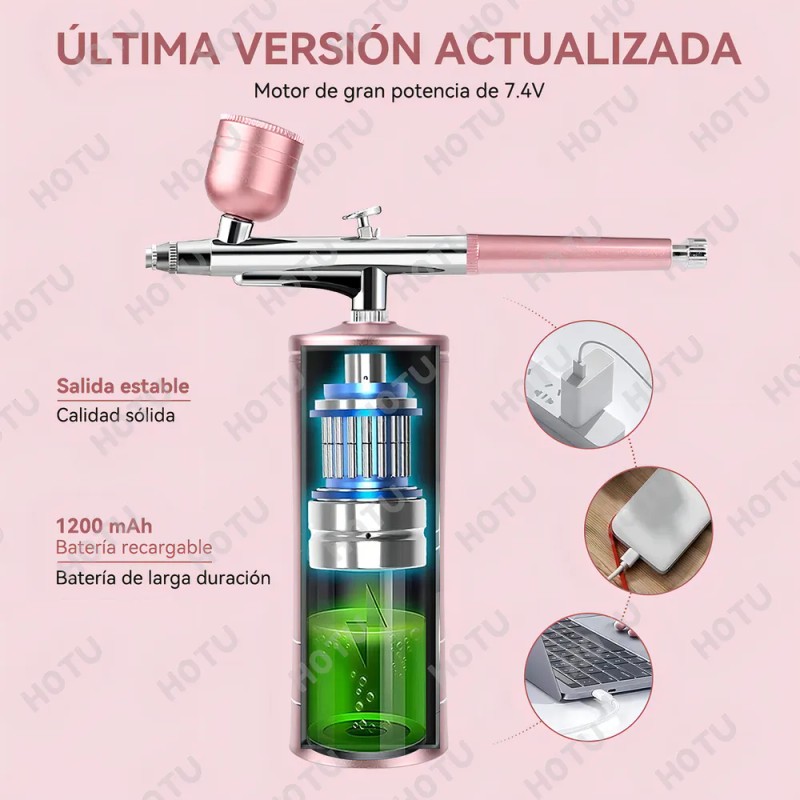 Kit Aerógrafo Portátil Tensky para Uñas Maquillaje con Compresor Rosa