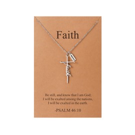 Lcherry Faith Cross Necklace for Women Bible Verse PSALM 46:10 Cross Necklace Religious Jewelry Christian Baptisms Gifts for Women