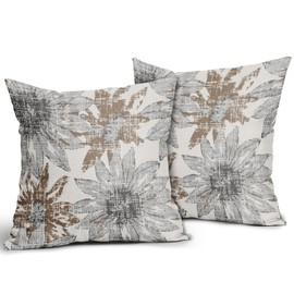 Sweetshow Brown Grey Gray Pillow Covers 20x20 Set of 2 Retro Sunflower Flowers Print Decorative Throw Pillows Outdoor Modern Art Floral Pillowcase Square Linen Cushion Case for Home Sofa Couch Bed