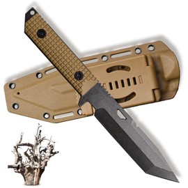 Irai Utaki Outdoor Knife, Sheath Knife, Full Tang Knife, Stonewashed DC 53 Steel, Anti-Slip G10 Handle, 0.2 inch (6 mm) Blade Thickness: 0.2 inches (6 mm), For Cooking, Firewood, Batting, Feathering,