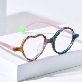HEPIDEM Multicolor Acetate Glasses Frame Men Women Round Eyeglasses Optical Spectacles 9377 (9377 Matte Blue)