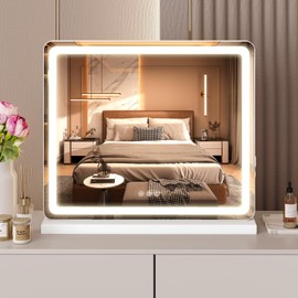 Sweetcrispy 19"x22" LED Vanity Mirror with Lights, Dimmable 3 Color Modes Makeup Mirror with Memory Function, USB Charging, Aluminum Frame, Lighted Mirror for Desk or Bedroom