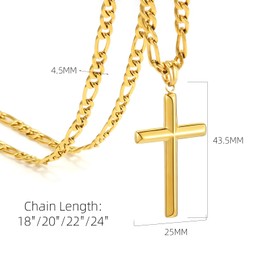 XXMAYSTER Cross Necklace for Men and Women-Stainless Steel Figaro Necklace,18K Gold Plated/Silver Cross Pendant Chain,18-24 IN with Flannel Bag