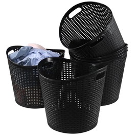 Obstnny 6-Pack Plastic Laundry Hamper Storage Basket, 30 L Dirty Clothes Hamper, Black