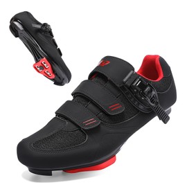 SoleEase Womens Mens Cycling Shoes Compatible with Peloton Bike & SPD Indoor Road Riding Biking Bike Shoes with Delta Cleats Included (41, Black&Red)