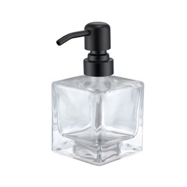 Ximlike Square Bathroom Soap Dispenser Black, 8.4 oz Glass Bottles with Stainless Steel Pump Cube Liquid Hand Soap Dispenser Kitchen