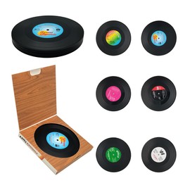 DIYOMR 6Pcs Vinyl Record Coasters, 4" Coasters for Coffee Cup Drinks Car Home/Office Tabletop Decor (6Pcs Vinyls)