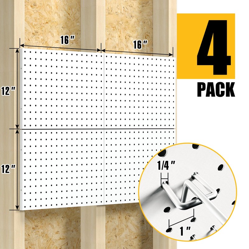 Spampur Peg Board, 4 Pack Metal Pegboard Panels with 50