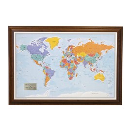Push Pin Travel Maps - Customizable Blue Oceans World Push Pin Travel Map with Brown Frame- 27.5" x 39.5" - 8 Handcrafted Frame Options - Made in USA - Ideal for Adventurous Travelers