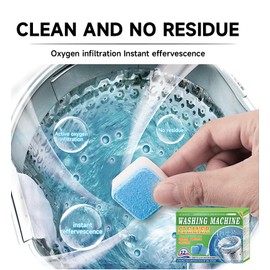 Washing Machine Cleaner Tablets 12 Pack - Deep Cleaning Tablets for HE Front & Top Load Washers, Septic Safe, Eco-Friendly, Removes Residue & Odors