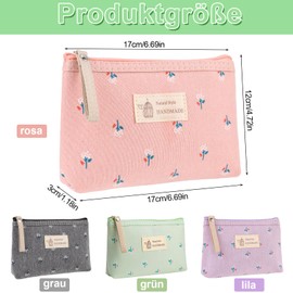 Newofview Pack of 4 Small Canvas Cosmetic Bags, Canvas Coin Bag, Multifunctional Makeup Bag, Portable Toiletry Bag for Women, 17 x 11.5 x 4 cm