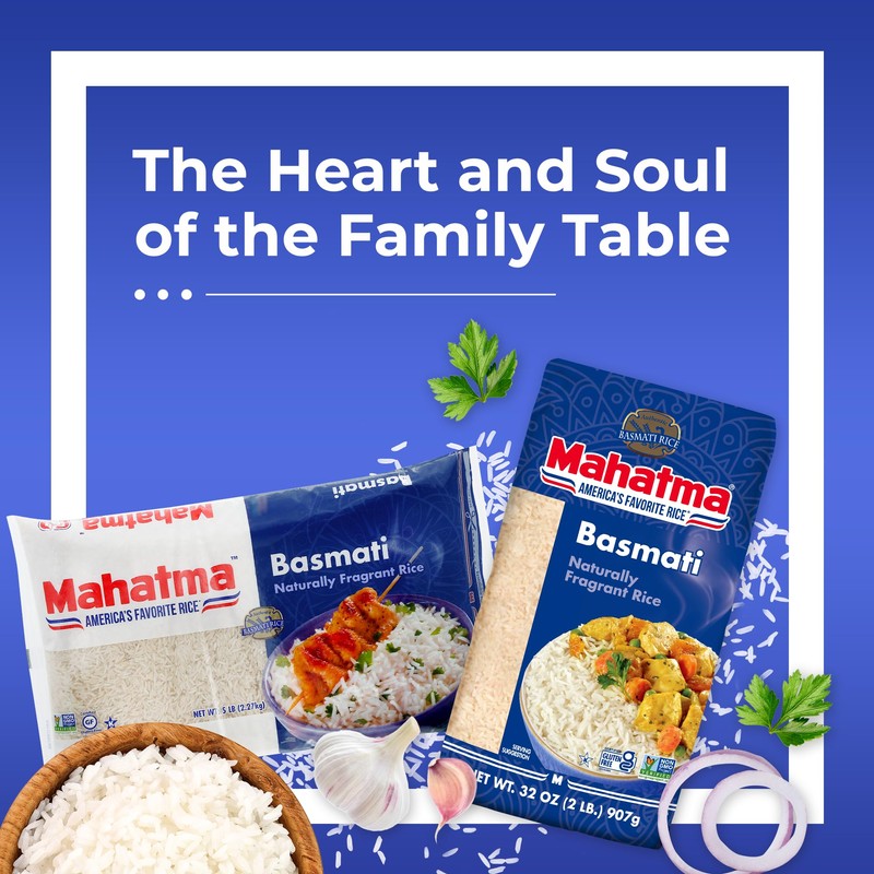 Mahatma Indian Basmati Rice, 5lb Bag of Rice, Fluffy, Floral,