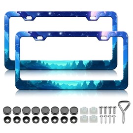 HCSS Night Sky License Plate Frames - 2 Pack Moon Blue License Plate Holder, Aluminum Metal Rust-Proof Waterproof Car Decorative Tag Frame for Standard US 12x6 Inch