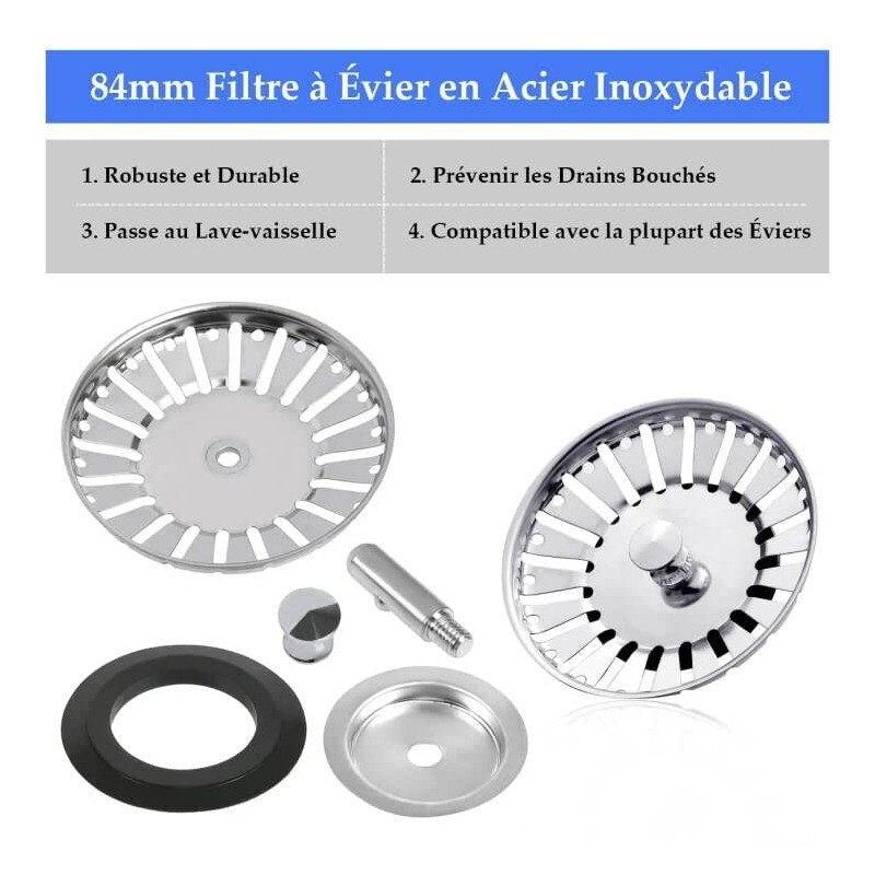 Pack of 2 Universal Sink 84 mm Strainer Basket Drain