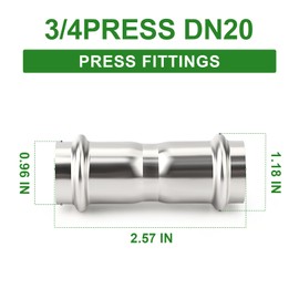 TAISHER 10PCS 304 Stainless Steel Press Fittings,3/4" Press Slip Coupling,No Pipe Tube Stop Couplings,Propress Pressure Fitting,Residential,Commercial Plumbing