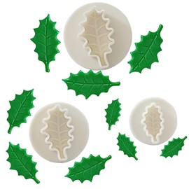 3 Pieces Holly Leaf Plunger Cutter, Holly Leaves Fondant Mold Cookie Cutter Baking Tools