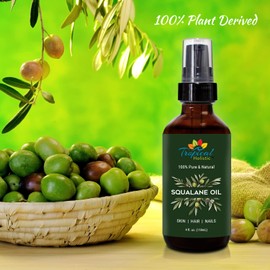 Tropical Holistic 100% Natural Squalane Oil (4oz / 118mL), Pure Plant Derived Vegan All Body Moisturizing Serum for Face, Body, Acne, Hair & Nails