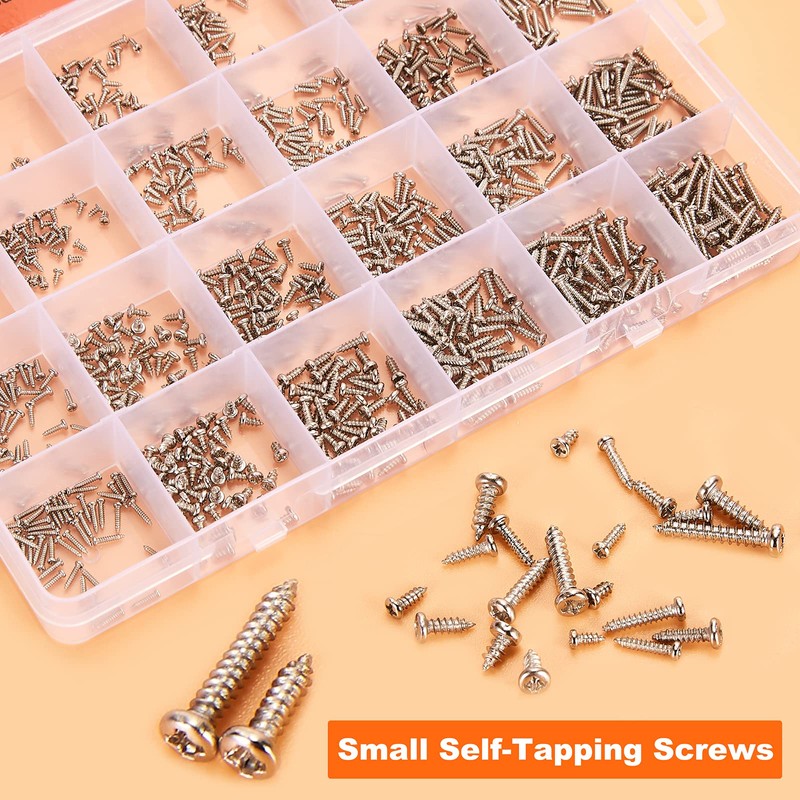 1100Pcs Nickel-Plated M1.2,M1.4,M1.5,M2 Round Pan Head Tapping Screws Laptop Notebook