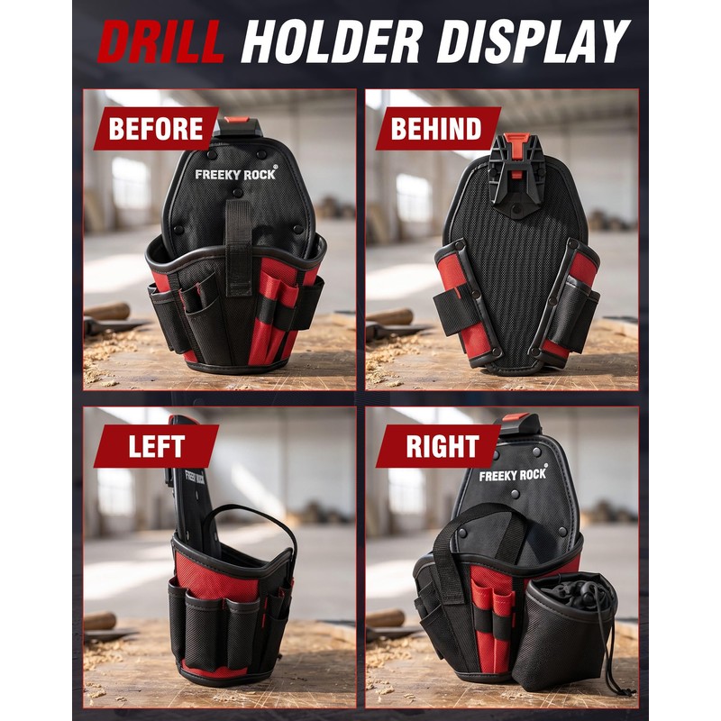 Drill Holster with Multi Pockets, Heavy-Duty Impact Driver Tool Pouch