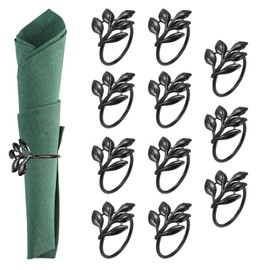 PATIKIL Napkin Rings Holder, 12 Pcs Leaf Napkin Holder Ring Dining Table Centerpieces Decor for Holiday Serviette Dinner Wedding Table Setting Home Party Tableware Decorations, Black