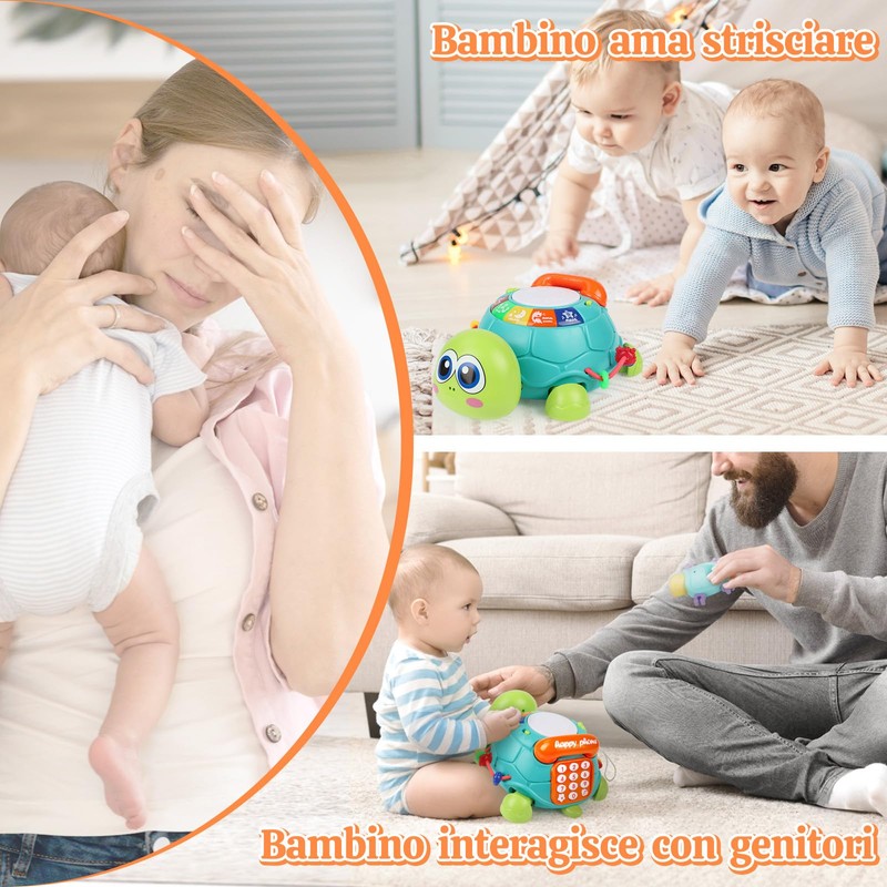 Herenear Baby Krabbel Spielzeug, Schildkröten Krabbelspielzeug mit Licht und Musik,