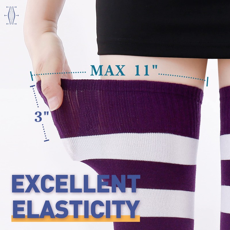 Kayhoma Extra Long Cotton Stripe Thigh High Socks Over the