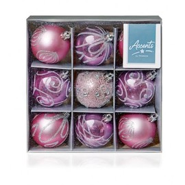 Set of 9 Pink Christmas tree baubles 6cm by Premier