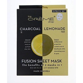 The Crème Shop - Fusion Face Masks, Korean Facial Skin Care and Moisturizer - Hyaluronic Acid Charcoal and Lemon for Hydrating, Blackhead Remover, Natural Beauty Essence (5 Pack)