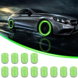 12pcs Automobile Luminous Tire Valve Cap, Automobile Corrosion-Resistant Wheel Valve Cover, Luminous, Automobile Decoration Accessories are Commonly Used in Suvs, Trucks, Cars, Rvs (Green)