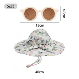 XMNIVATE 1 Floral Sun Hat, 1 Sunglasses, Breathable Quick-Drying Beach Hat, Children's Sun Hat, Adjustable Bucket Hat, Large Brim Hat, Children's Outdoor Sun Protection Set White