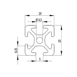 Aluminium frame, 20 mm x 20 mm, I-type nut, 5, standard. -, 200mm