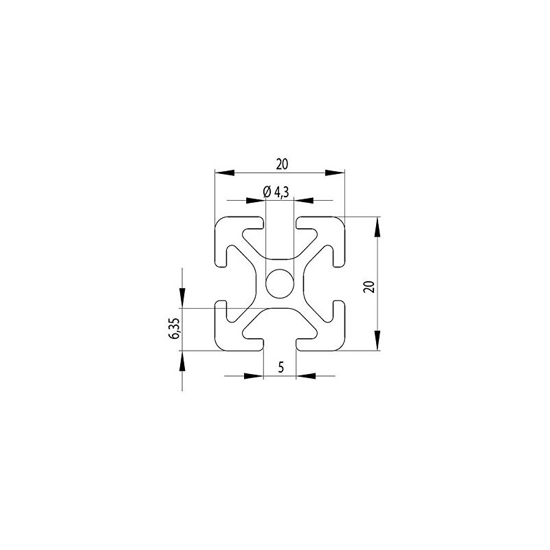 Aluminium frame, 20 mm x 20 mm, I-type nut, 5,