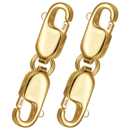 Gold Double Lobster Clasp Extender - 2 Pcs Gold Plated Double Clasps, 925 Sterling Silver Double Claw Clasps Bracelet Necklace Extension Connector, Jewelry Lobster Clasp Accessories for Jewelry Making