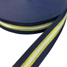 Navy Gold White Striped Grosgrain Ribbon, 1 Inch x 55 Yards Double Faced Design Multicolour Decorative Polyester Fabric Stripe Craft Ribbons for DIY Making Bow Christmas Gift Wrapping