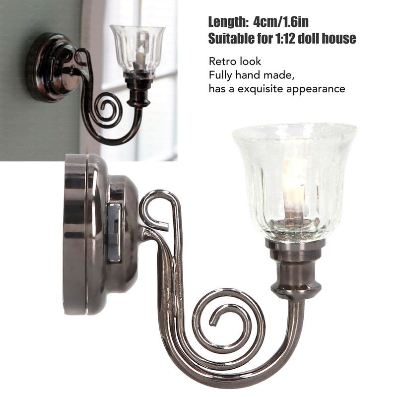1:12 Dollhouse Wall Lamp LED Warm Lighting Vintage Look Metal