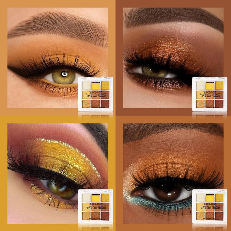 Punk Gold Glitter Eyeshadow 9 Colors, Eye Shadow Palette, Yellow