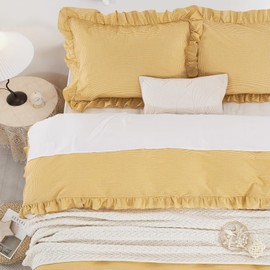 DAUAOTO Twin XL Ruffle Duvet Cover Set, 100% Cotton, Kids Teen Girls Duvet Cover 68"X92" + 1 Sham, Yarn Dyed Checkered Gingham Yellow