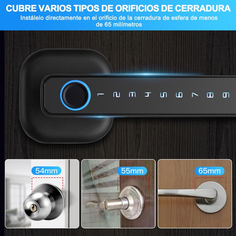 LOKOOY Cerradura Inteligente,Cerradura Electrónica 5 en 1,TUYA App Bluetooth,Huella Digital,Contraseña,Llave