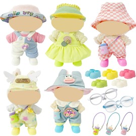 Ezcora - Juego de ropa de muñeca estilo macaron para muñecas de felpa de 17 cm, incluye 5 trajes con sombreros, zapatos, anteojos y mini-bolsas, bonitos accesorios de vestir para jugar y mostrar