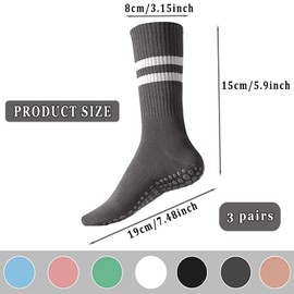 YIMINI 3 Pairs of Women Non-Slip Socks Adult Non-Slip Grip Yoga Socks Stopper Socks Women Adult Non-Slip Socks with Nubs for Yoga, Pilates, Fitness Training, Black / White / Grey