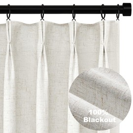 Topfinel Black Out Linen Curtains 54 Inch Long, Pinch Pleat Back Tab Pleated Country Room Darkening Uv Blocking Cute Short Curtains for Small Window Bedroom Nursery Cafe with Clips, Ivory Off White