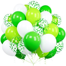 Green White Balloons, Ousuga 60 pcs 12 Inch Matte White Lime Green Confetti Latex Balloons Set For Boys Men Birthday Jungle Safari Baby Shower Wedding Anniversary Engagement Dinosaur Party Decorations