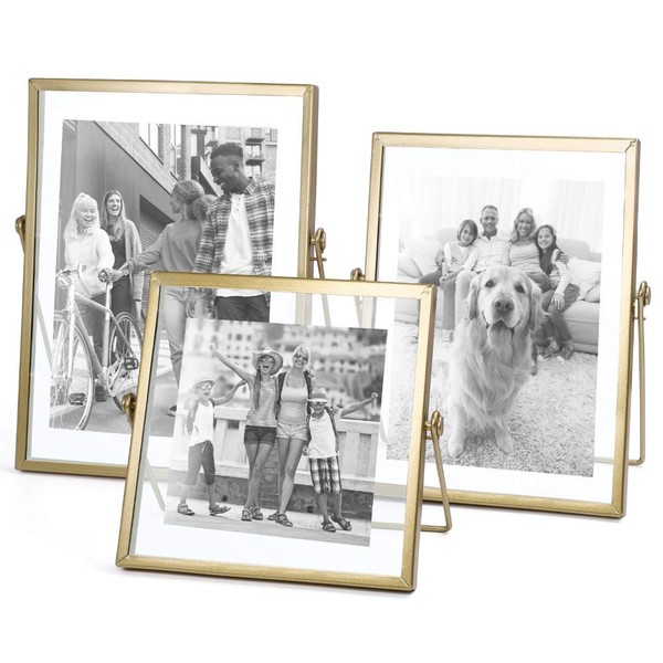 AceList Set of 3 Glass Photo Frame Collection Simple Metal Geometric Picture Frame with Glass Cover Includes 4 x 4, 4 x 6, 5 x 7