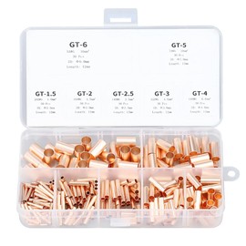 Glvaner Small Pipe, Copper Crimp Terminal, Splice, Terminal Sleeve, Copper Pipe, Connector, Terminal Connection Set, 7 Sizes, 250 Pieces, Suitable for Copper Pipe Couplings, Electrical Connections,